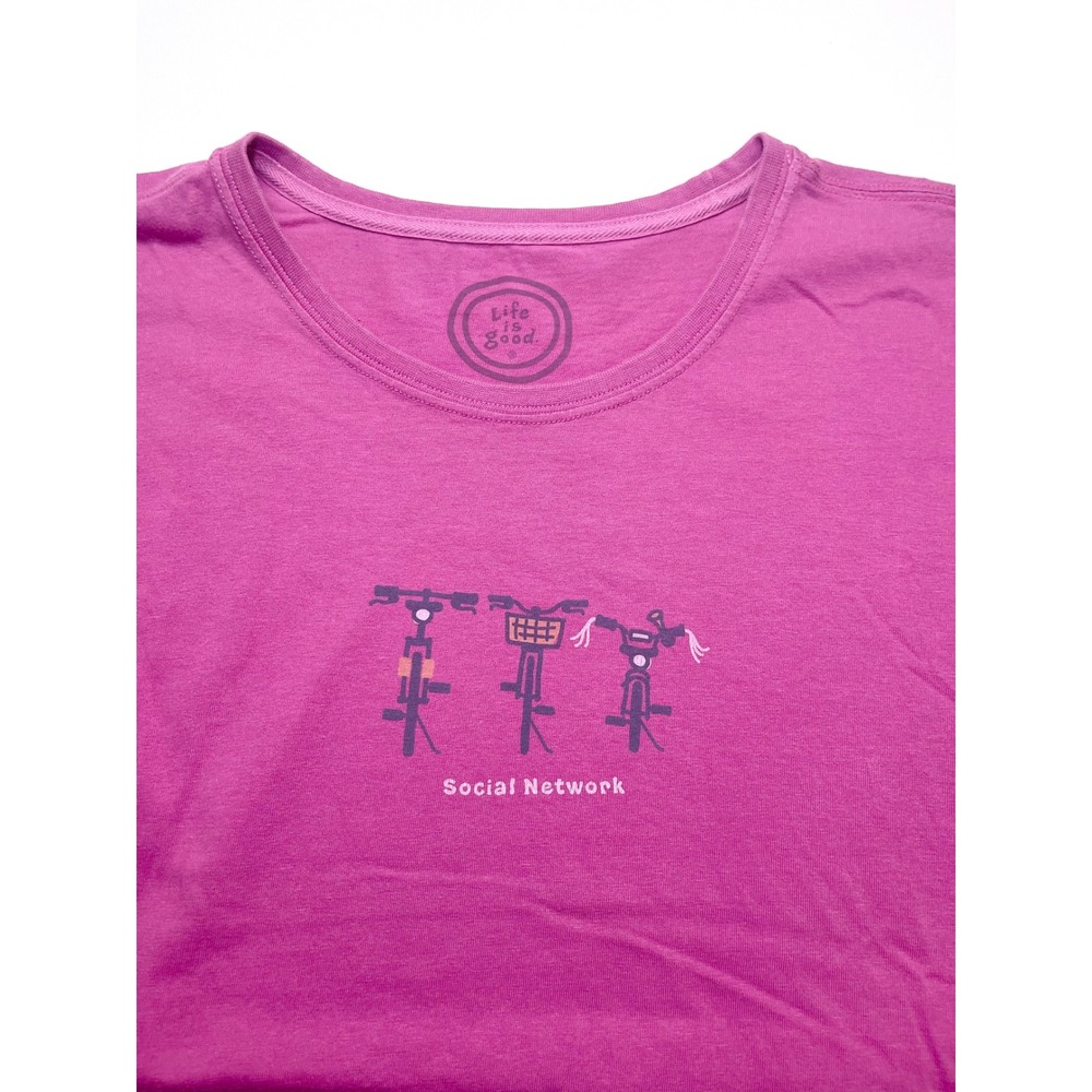 Life is Good Social Network Bicycle Pink Cotton T-Shirt XXL Relaxed Fit 0466